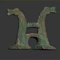 Ancient Bronze Sculpture With Double Dragon Heads Green Patina And H Shaped Structure