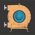 Industrial Blower Equipment With Orange Frame And Blue Motor On Metal Stand