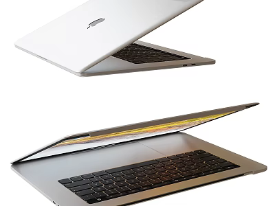 Modern Sleek Open Laptops With White And Silver Body And Keyboard Screen 3d model