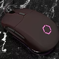 Dark Brown Wired Gaming Mouse With Pink Hexagonal Glowing Logo And Smooth Surface 3d model