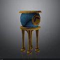 Blue Birdhouse With Circular Entrance Yellow Top On Yellow Four Legged Stand