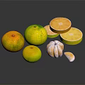 Fresh Whole and Sliced Citrus Fruits Arranged on Black Reflective Surface