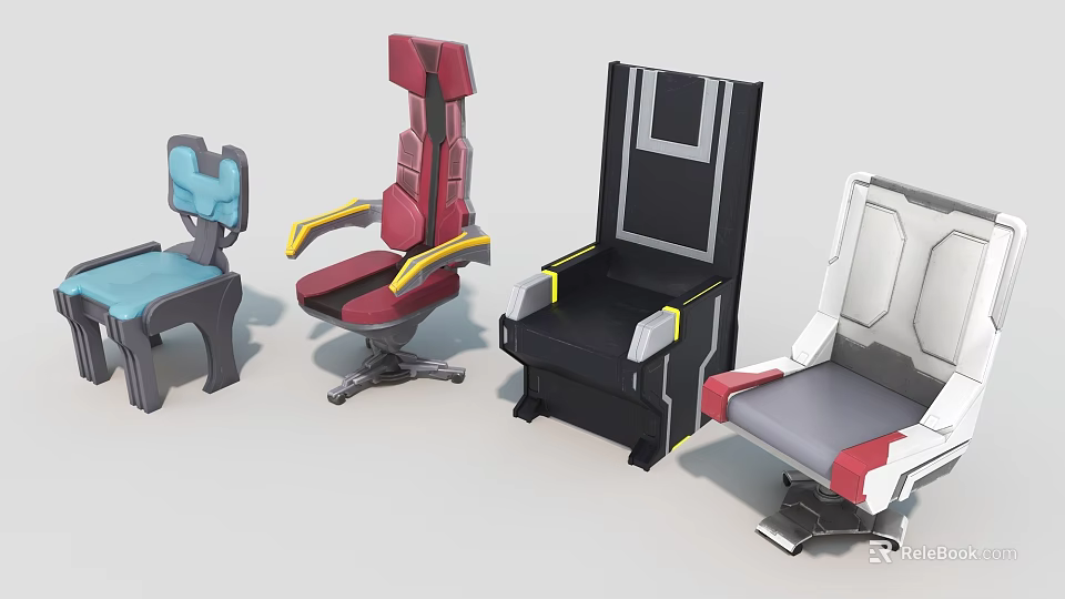 Stylish Office Chairs With Diverse Modern Designs And Colorful Details 3d model 