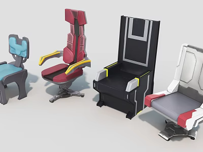 Stylish Office Chairs With Diverse Modern Designs And Colorful Details 3d model