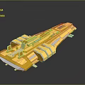 Futuristic Yellow Spaceship Model With Glossy Surface And Geometric Design On Dark Background