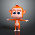 Cute Cartoon Monkey Character with Orange Body Red Top Big Blue Eyes and Arms Outstretched