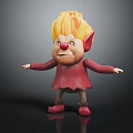 Angry Elf Character With Yellow Hair Red Outfit Standing Pose