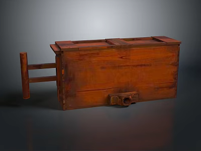 Brown Wooden Storage Box With Handle And Retro Design For Home Use 3d model