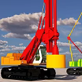 Red And Yellow Green Crane Functional Vehicles Operating Under Blue Sky With White Clouds