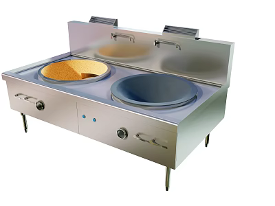 Canteen Commercial Cooking Equipment With Stainless Steel Double Wok And Faucet 3d model