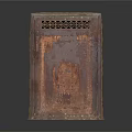 Antique Rusty Metal Door With Grille Design And Weathered Surface Texture