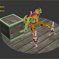 Orange Industrial Robotic Arm Handling Wooden Crate On Wooden Floor