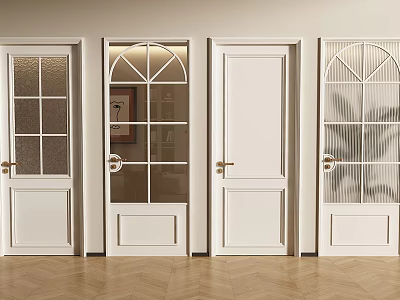 Four White Swing Doors With Glass And Solid Panel Designs In Modern Style 3d model