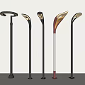 Outdoor Street Lights With Black Red White Poles And Various Illuminated Designs