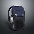 Durable Practical Dark Blue Backpack With Silver Water Bottle For Daily Use