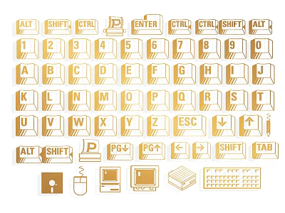 Golden Keyboard Themed Wall Decor With Letters Numbers Function Keys And Computer Icons 3d model
