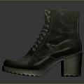 Dark Gray Vintage Lace Up Block Heel Boots With Textured Sole Design