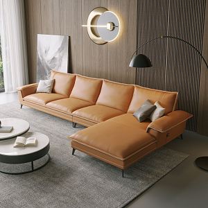 Modern Corner Sofa Orange Leather Simple Sofa 3d model