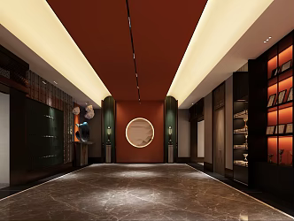Corner corner of hall corridor on the first floor of new Chinese style hall 3d model