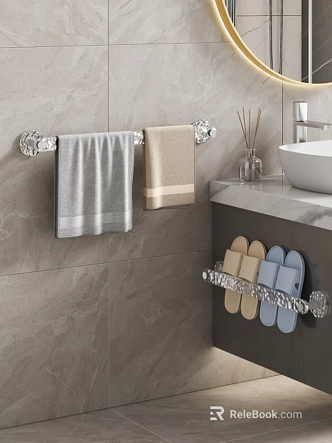 Bathroom Cabinet Rack with Towel Slipper Storage Modern Wall Mounted Design 3d model 