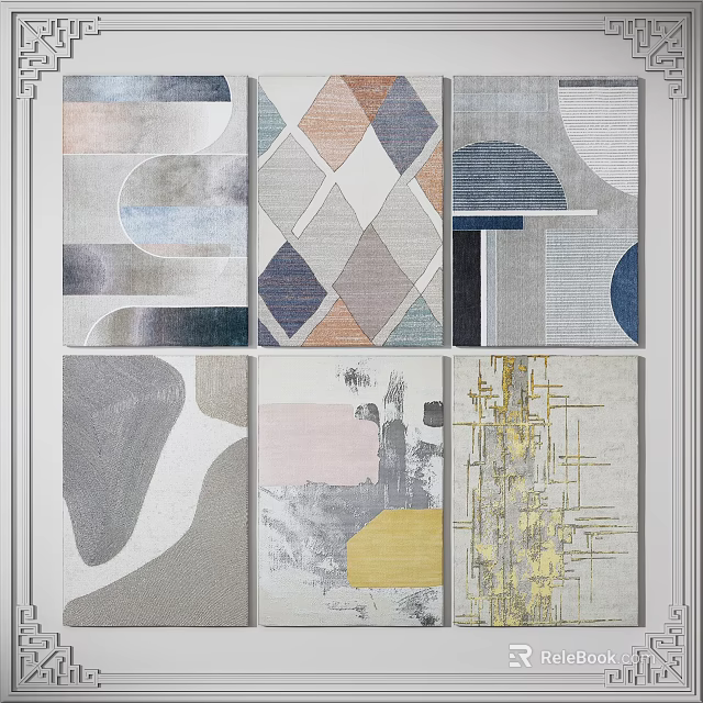 Modern Square Rugs Featuring Abstract Geometric Patterns And Colorful Designs 3d model