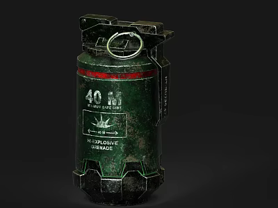 Military 40mm HE Grenade Weapon With Green Body Red Stripe And Metal Ring 3d model