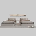Modern Double Bed Bedroom Setup With Headboard Nightstands Wall Art And Area Rug