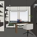 Modern Study Room Interior With Wooden Desk Bookshelves And Pendant Lights