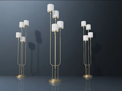 Modern Floor Lamps With Golden Poles And White Shades For Interior Decor 3d model