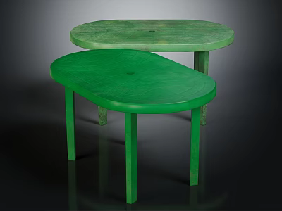 Two Green Oval Tables With Smooth Surface And Four Legs Against Dark Background 3d model