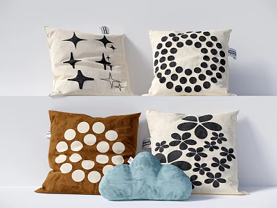 Throw Pillows With Star Polka Dots Floral Patterns And Blue Cloud Shape Design 3d model