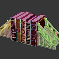 Vintage White Staircase Design Bookshelf With Colorful Decorative Books And Carved Railings