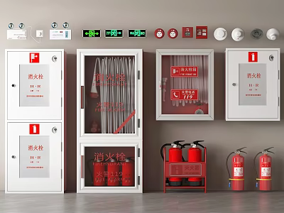 Wall Mounted Fire Safety Equipment Including Fire Hydrants Extinguishers Cabinets And Control Panels 3d model