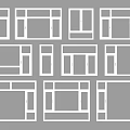 Various White Window Frame Designs In Grid Pattern On Wall Surface 3d model
