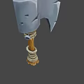 Game Style Axe Weapon With Stone Head Wooden Handle And Wrapped Details