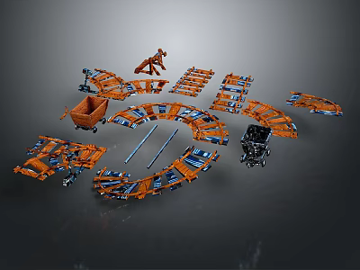 Orange Mechanical Construction Components With Interlocking Parts Structural Frames And Small Black Pieces 3d model