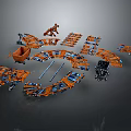 Orange Mechanical Construction Components With Interlocking Parts Structural Frames And Small Black Pieces 3d model