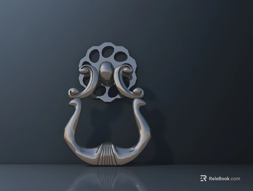 Vintage Metal Door Handle With Ornate Design And Shiny Surface On Dark Background 3d model 