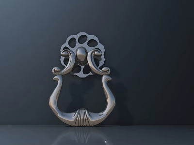 Vintage Metal Door Handle With Ornate Design And Shiny Surface On Dark Background 3d model