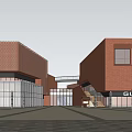 Modern Red Brick Commercial Complex Featuring UNIQLO Sephora Stores And Glass Curtain Wall