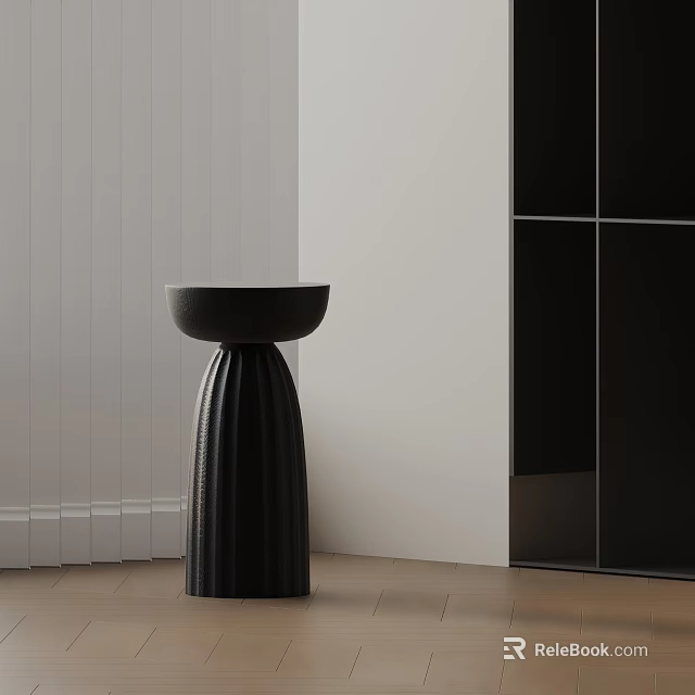 Black Modern Side Table With Ribbed Base And Round Top In Minimalist Interior Space 3d model 