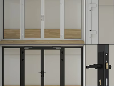 Modern Hinged Doors With Glass Panels Black White Frames And Handle Details 3d model