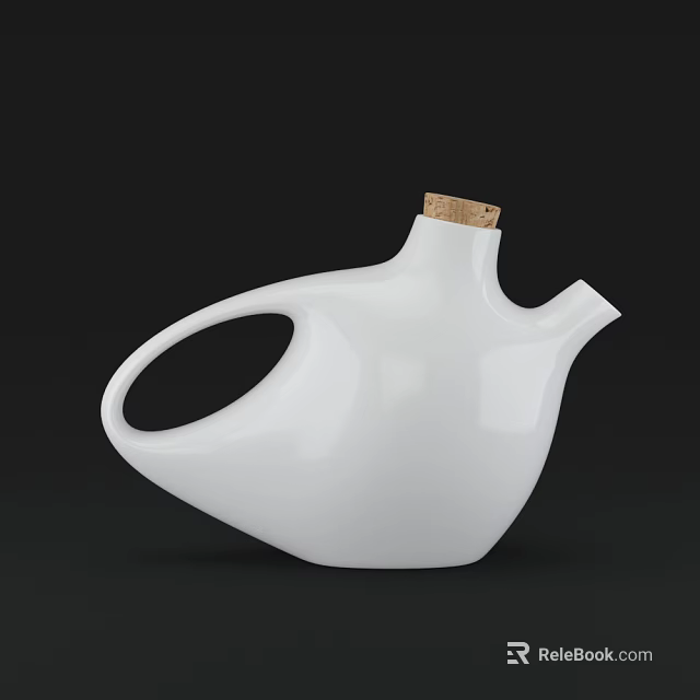 White Wine Bottle With Wooden Cork Unique Handle And Modern Design Shape 3d model 
