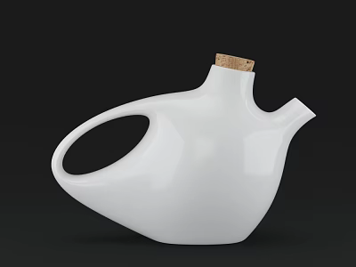 White Wine Bottle With Wooden Cork Unique Handle And Modern Design Shape 3d model