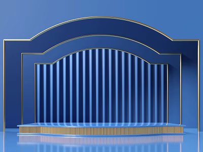 Commercial Display Equipment Featuring Blue Background Golden Border Arched Structure And Striped Backdrop 3d model