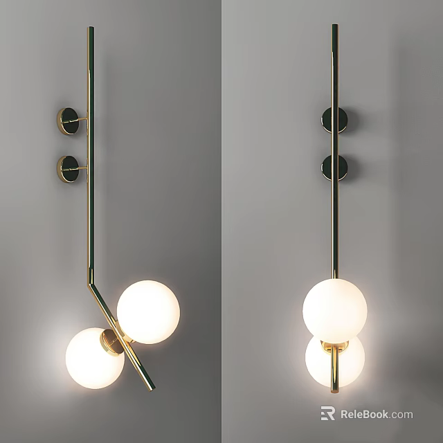 Modern Wall Lamp with Golden Metal Frame and White Spherical Glass Shades for Contemporary Interior Lighting 3d model 