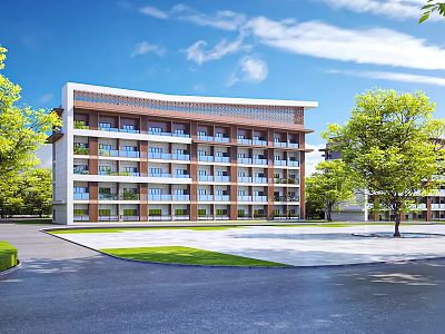 Modern Single Family Villa With Multi Story Design Balconies Lawn And Trees 3d model