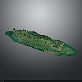 Green Sunken Ship Model as Water Transport with Metal Structure and Detailed Design