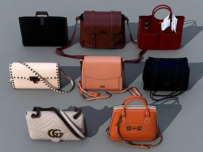 Stylish Handbags With Various Colors Styles And Designs Including Tote Crossbody And Clutch 3d model