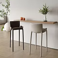 Modern Bar Counter Interior With Wooden Top Black Gray Stools And Decorative Vase Plants